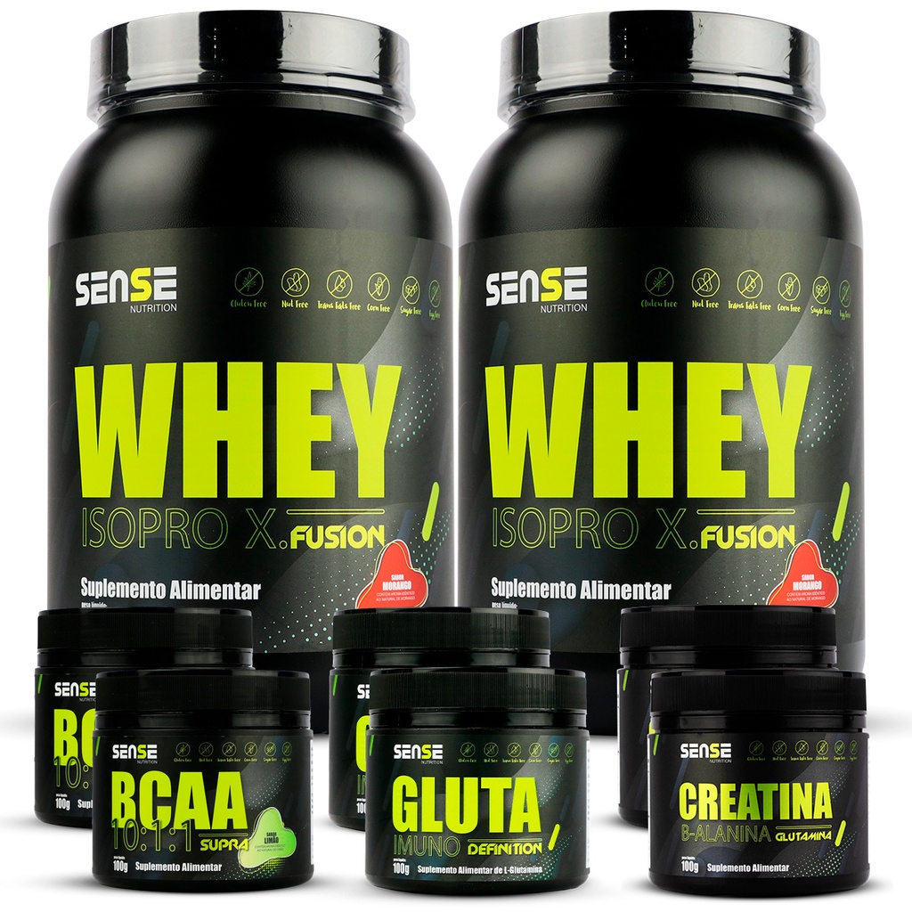 2 Whey Protein 900g + 2 BCAA + 2 Glutamina + 2 Creatina – Sense Suplementos para Academia