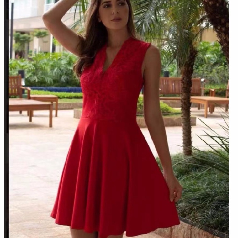 Vestido vermelho curto para festa 2024 de casamento