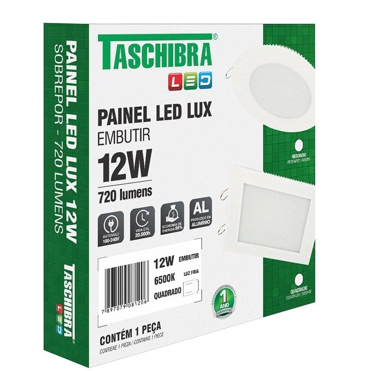 LUMINARIA Painel de Led 12w 6500k embutir quadrado Taschibra Shopee