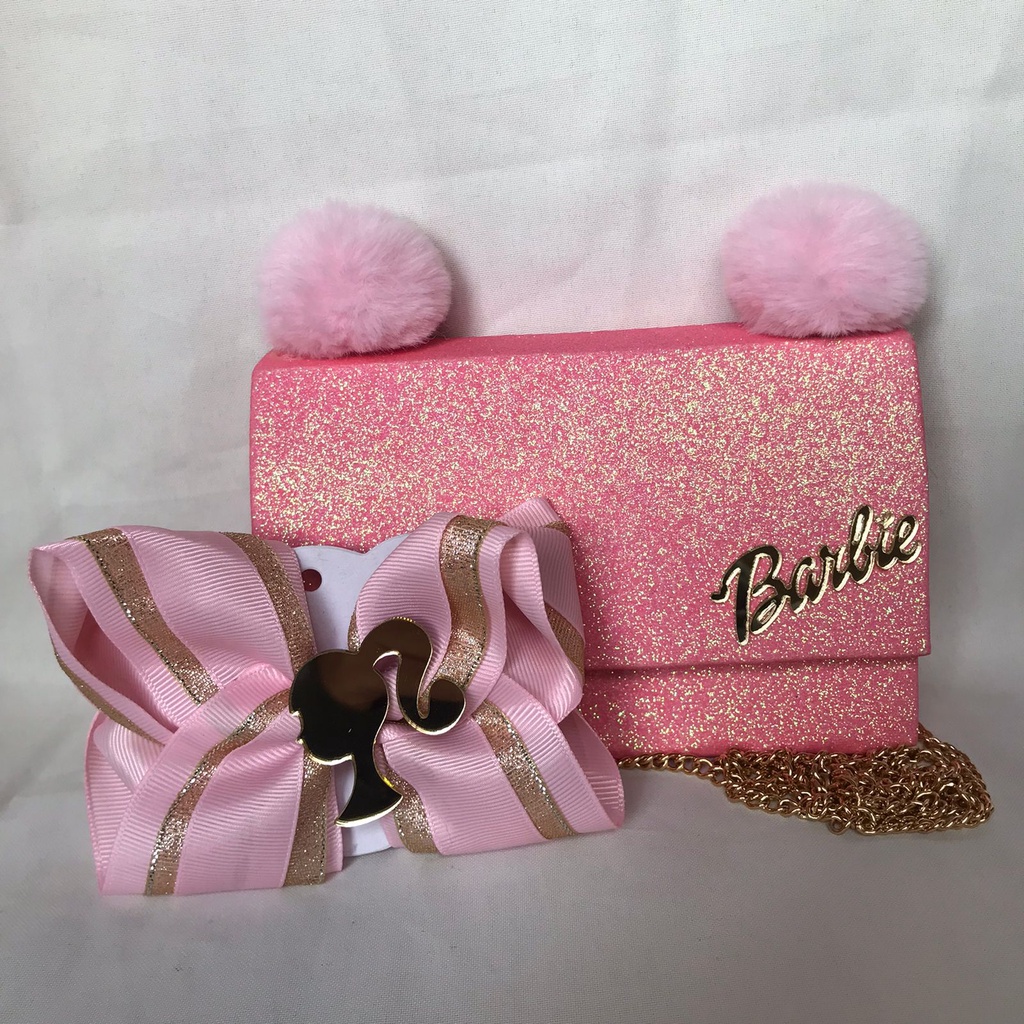 Kit infantil Bolsa clutch barbie la o barbie rosa feminino