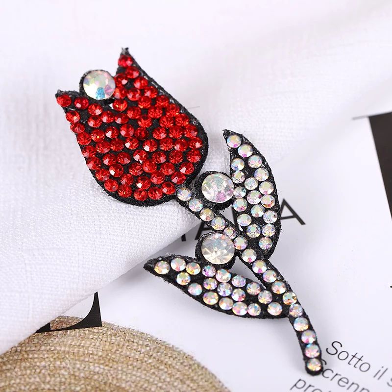 kit 5 Aplique de Roupa Patch Bordado Strass Flor Tulipa Vermelha p ...