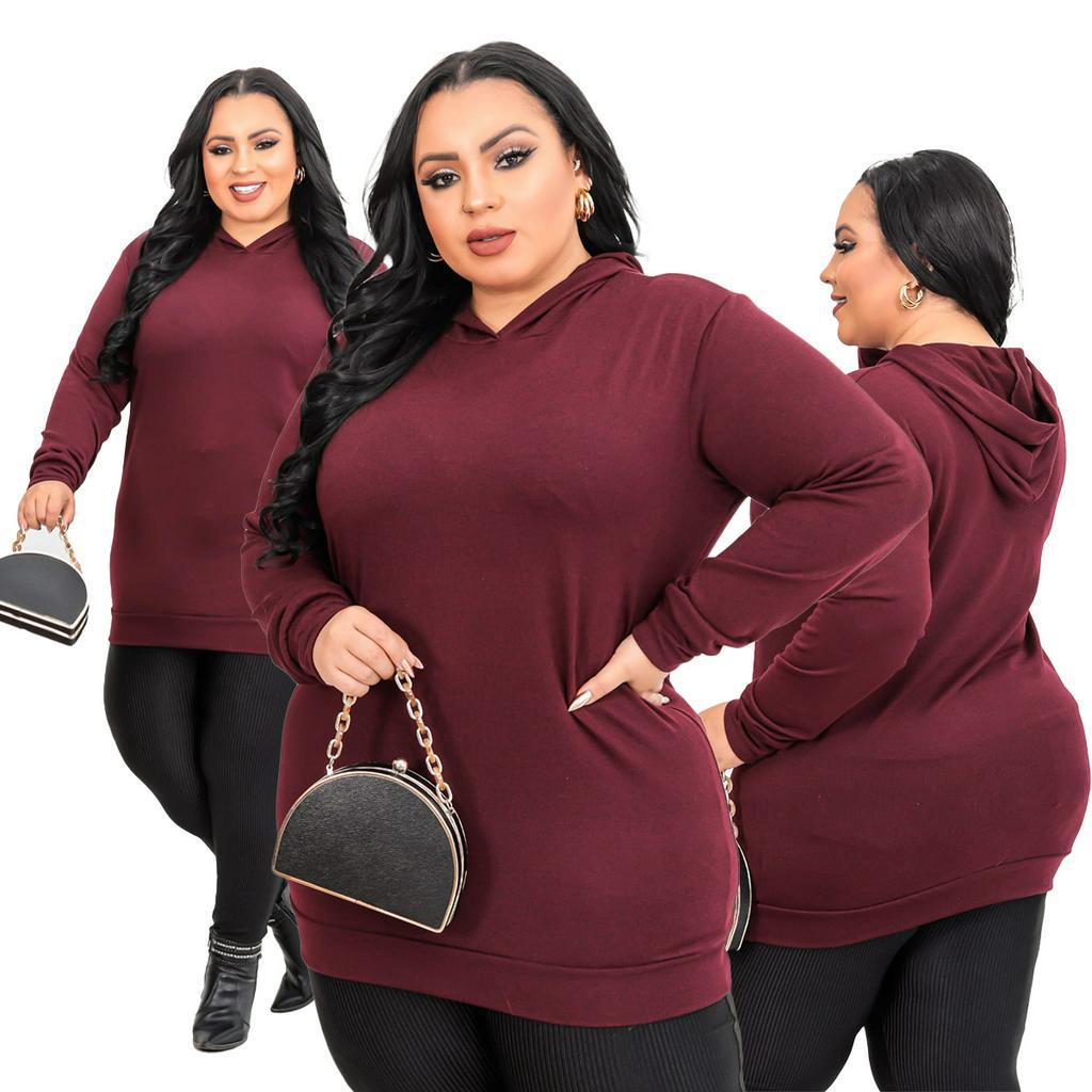 Blusa De Frio Feminina Com Capuz Plus Size Para Gordinhas Look Moderno Do  48 Ao 54 | Shopee Brasil