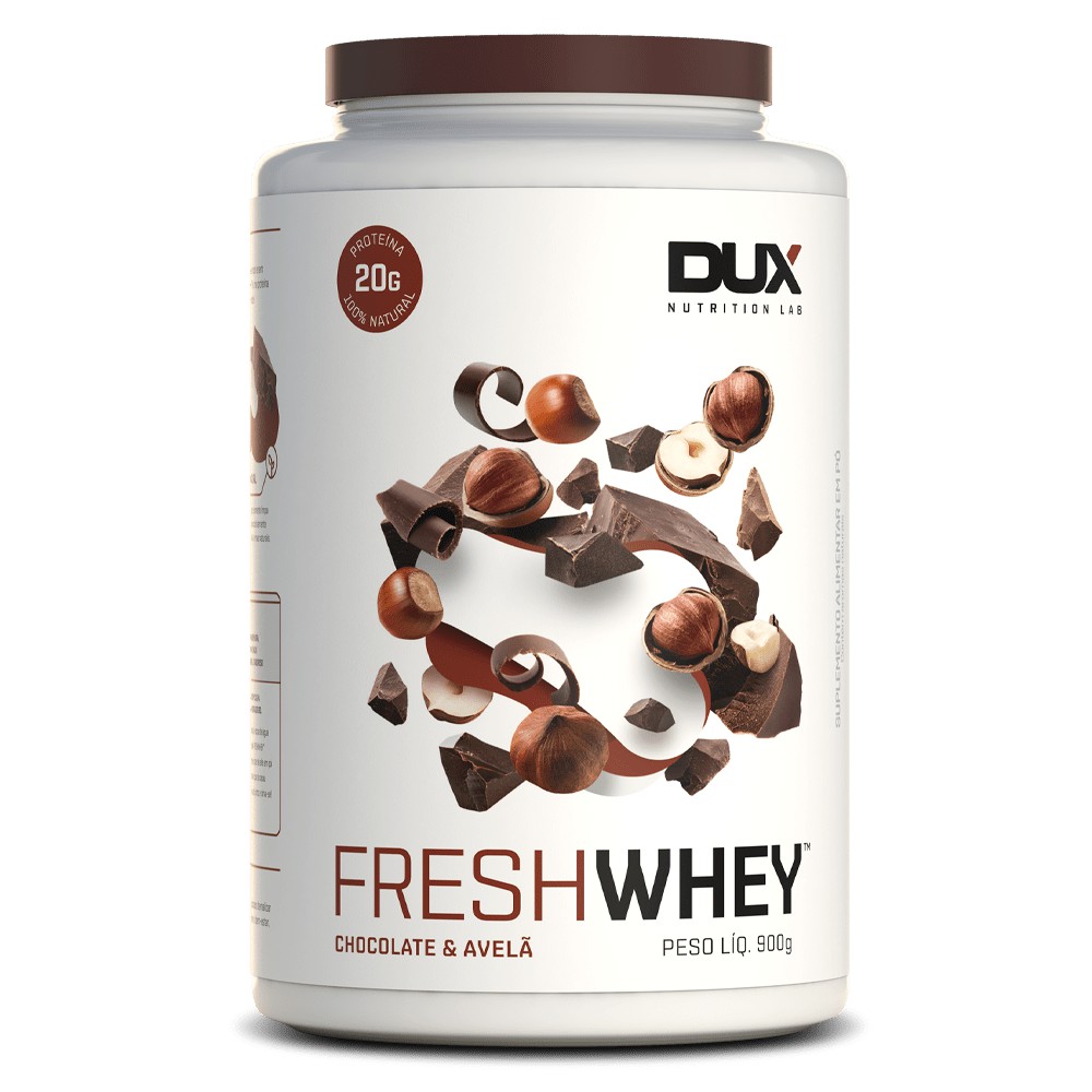 Suplemento Fresh Whey Dux Nutrition Protein Sabor Chocolate Belga E Avelã Em Pote De 900 e 450g