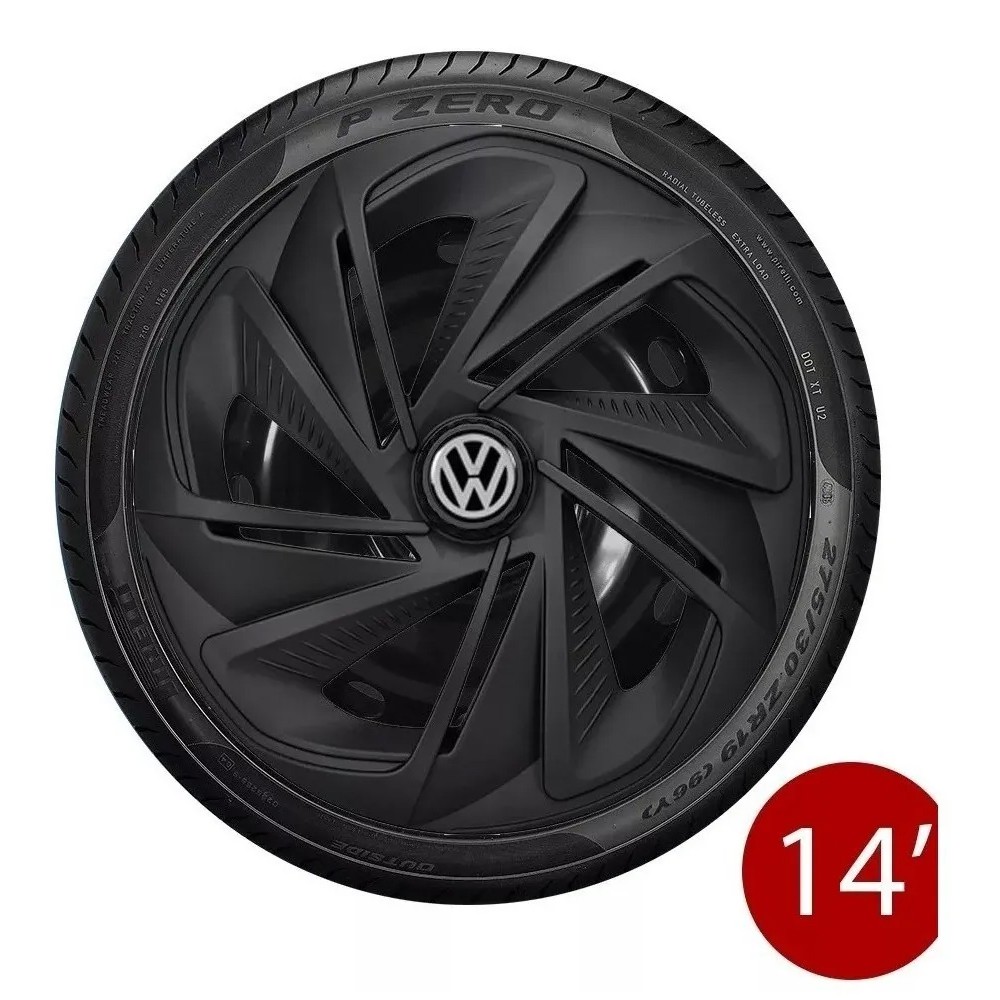 Jogo Calota Aro 14 Nitro Preto Fosco VW Gol G2 G3 G4 G5 Saveiro Parati