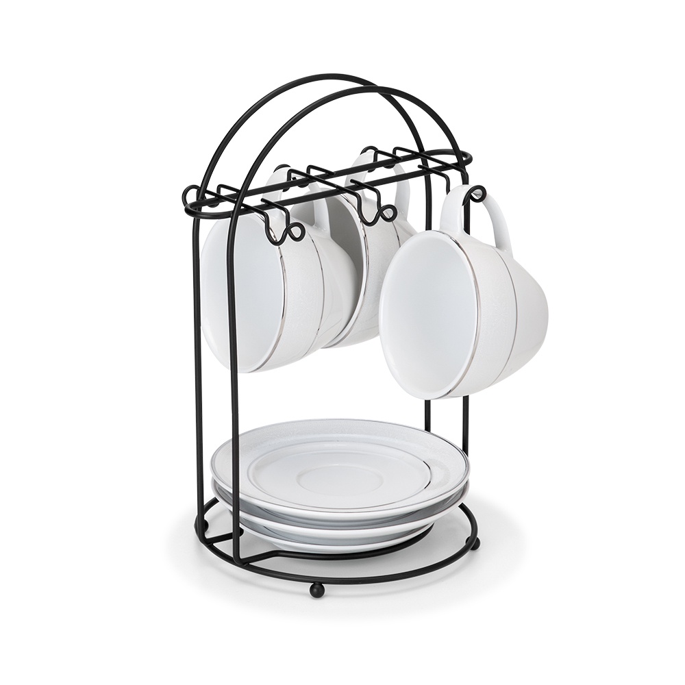 Suporte Porta Xícaras de Chá Café Pires Cozinha Black Preto Fosco Luxo Decoração Arthi