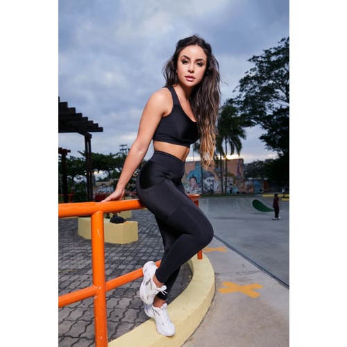 Conjunto Calça E Top Poliamida Roupa De Academia Fitness Feminino