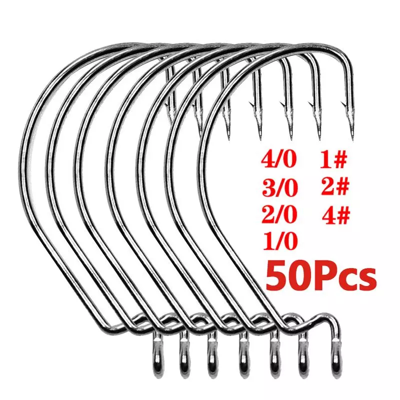 50pcs/Set Anzol De Pesca Aço-Carbono Manivela Para Isca De Verme Macia