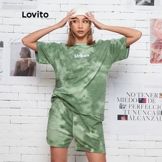 Lovito Conjunto de Shorts Brasil Copa 2022 Casual Tie Dye L08154 (Verde)