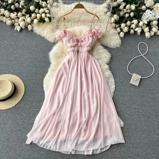 Vestido Feminino Com Babados/De Chiffon/Ombro Vazado/Sexy/Rosa Para Festa/Noite