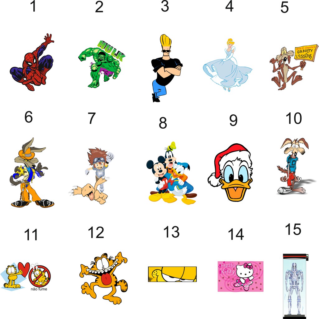 15 Estampas do Homem Aranha Hulk Jhonny Bravo Garfield Pato Donald's ...