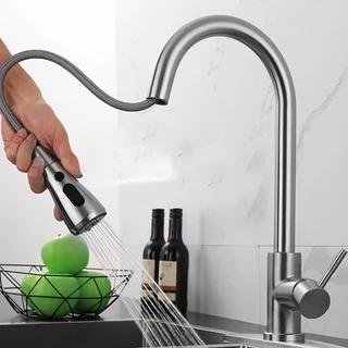 Torneira Gourmet Pia de Cozinha, de Bancada, Com Extensor Articulável e Flexível, em aço Inox Fosco