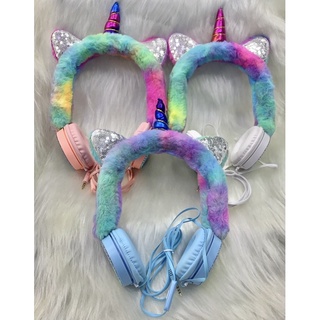 Fone de ouvido de pelucia unicórnio infantil com fio AH-007