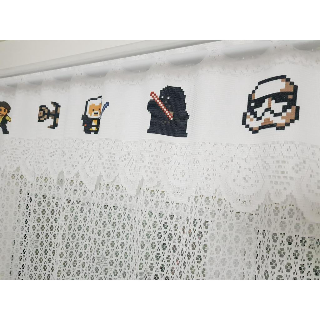 Cortina de Renda para Cozinha Geek Star Wars 16bits Pixel Retro