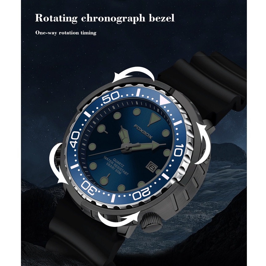Relógio masculino FOXBOX pulseira de silicone 50m à prova d'água