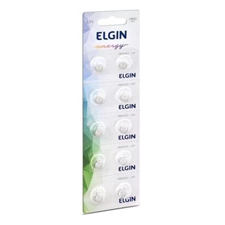 10 Baterias Pilhas LR621 AG1 Elgin 1.5V Alcalina Cartela Com 10 Unidades