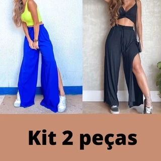 Kit 2 Calça Pantalona Feminina Fenda Lateral Moda em Oferta na Shopee