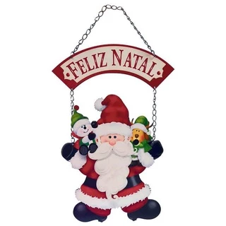 Natal - Placa Decorativa para Porta ou Parede - Feliz Natal - Papai Noel