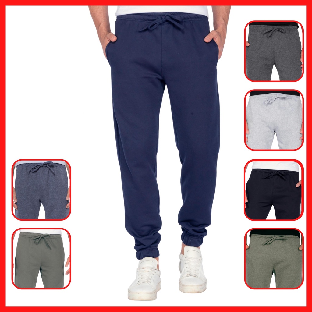 Calça de Moletom Jogger Masculina Tecido Premium com Elástico na Cintura, na Perna/Canela e Cordão com 3 Bolsos - 7859 Preta Azul Verde Cinza