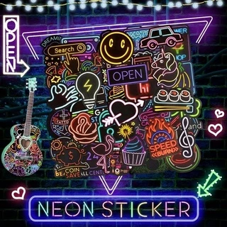 100/50PCS Adesivos Neon Light Waterproof Decalques Para Decoração De Festas De Bricolage Guitarra Portátil Telefone Frigorífico Skateboard Bicicleta Motocicleta Carro Doodle