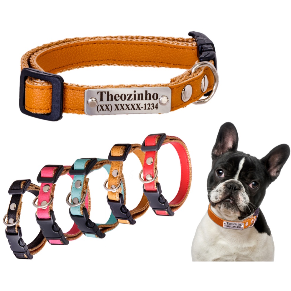 coleira para cachorro pequeno medio grande porte com identificação personalizada .