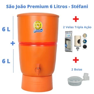 Filtro de Barro para Água São João Premium 6 L 2 V + 2 Velas Tripla Ação + 2 Boias Cerâmica Stéfani