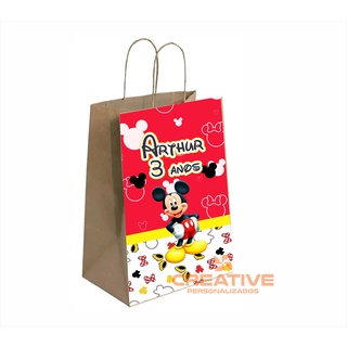 Sacola de papel personalizada lembrancinha no tema da festa Mickey 10 unidades