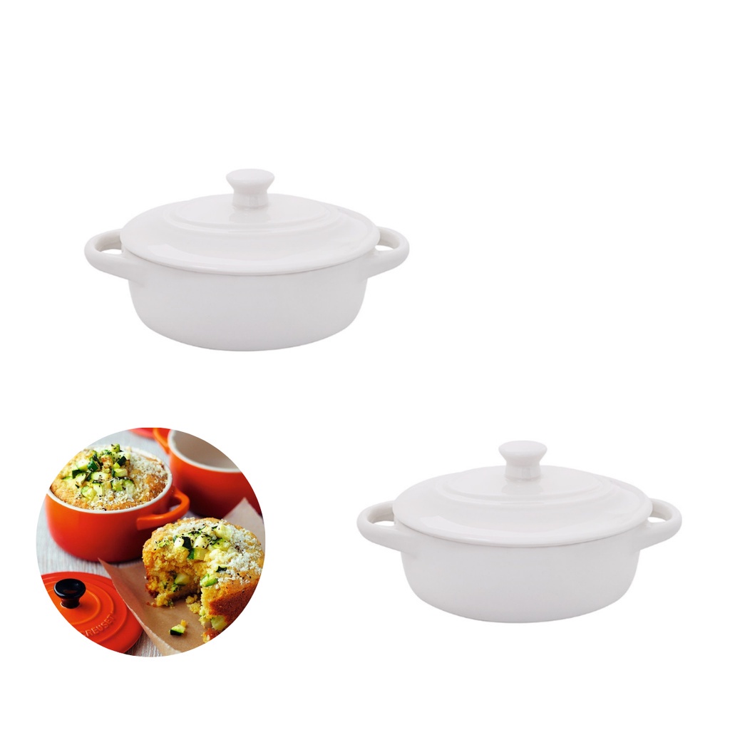 Lot De 2 Mini-cocottes Le Creuset Blanches En Terre Cuite - Made In France - Occasion