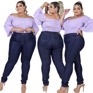 Calca Jeans escura Feminina Plus Size Cintura Alta Com Lycra elastano