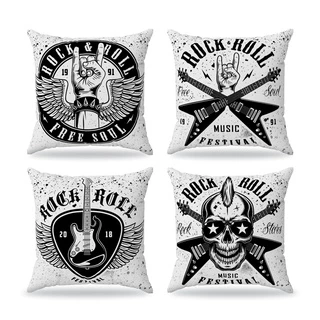 Kit 4 capas de almofada decorativa rock retro music 45x45cm