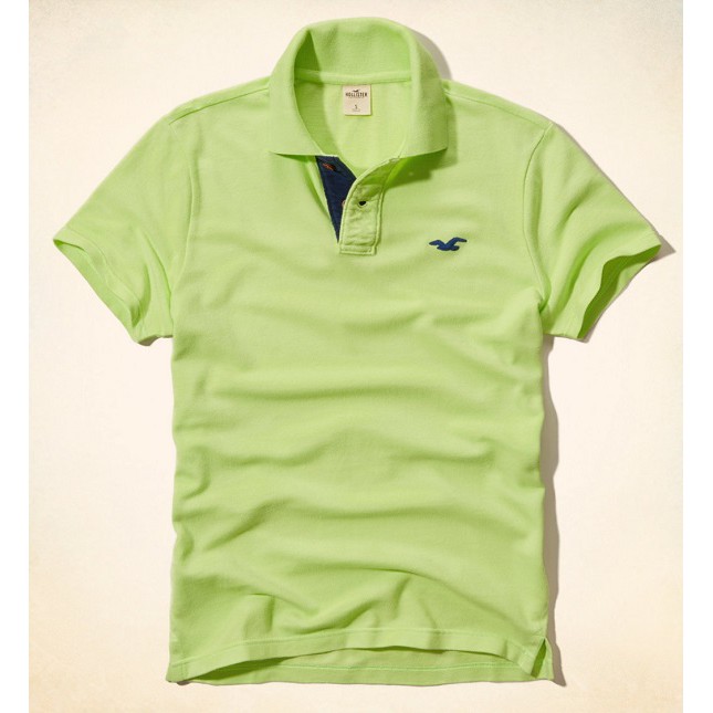 Polo Hollister Masculina Advanced Stretch Outline Logo Verde Água