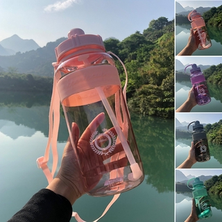 Copo de palha de grande capacidade de verão para adultos ao ar livre portátil de qualidade alimentar PP garrafa de água grande de plástico com palha 600ml / 1000ml / 1500ml / 2000ml chaleira para garrafa de bebida
