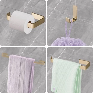 Kit Acessorios Para Banheiro Quadrado 4 Peças Dourado Porta Toalhas e Papeleira