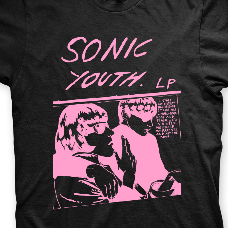 Camiseta Sonic Youth Preta e Rosa em Silk 100% Algodão