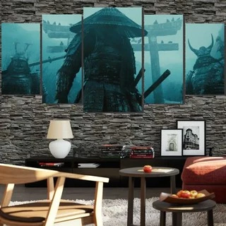 Conjunto de Conjunto de Quadros Decorativo 128x60 Samurai Sombrio Promoção Lindo N Move = 1418