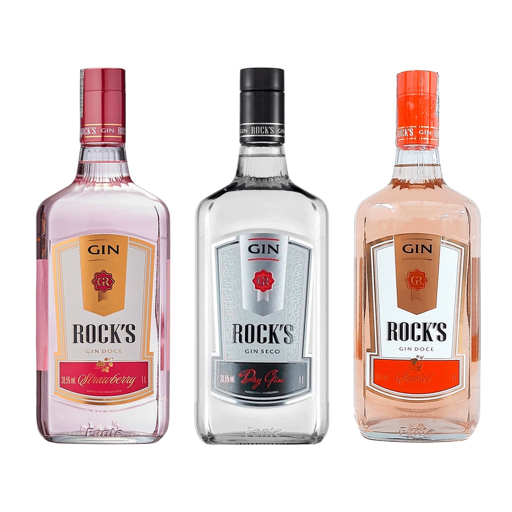 Kit Gin Rocks Strawberry 1000ML + Gin Rocks 1000ML + Gin Rocks Sunset