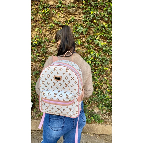 Bolsa Mochila Louis LV Logo Tendencia Reforçada Feminina Branca PROMOÇÃO DIA DAS MÃES