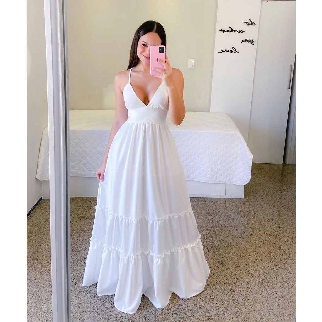 Vestido branco com decote 2024 v