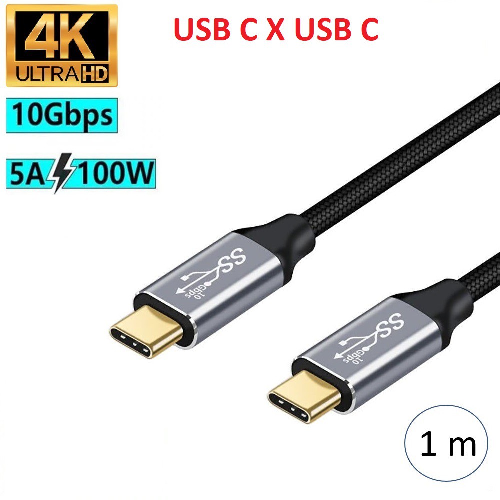 Cabo Dados Carga Rápida Usb C Thunderbolt 3 Suporte 4k @60 Hz 100W 5A USB 3.1 Gen 2 1m