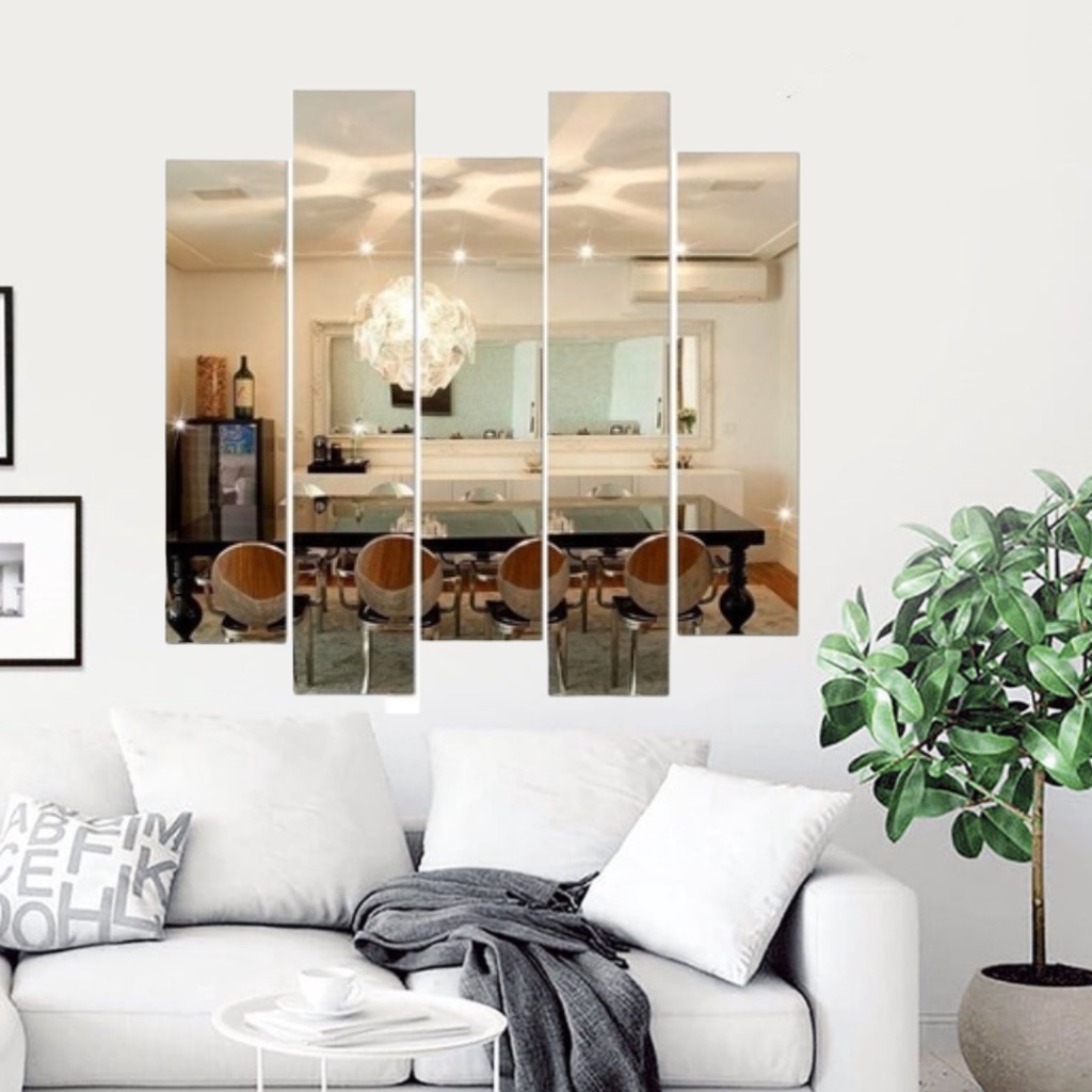 Espelho Decorativo Retangular Kit 5 Peças Vidro Cristal 2mm Luxo - Ricaly