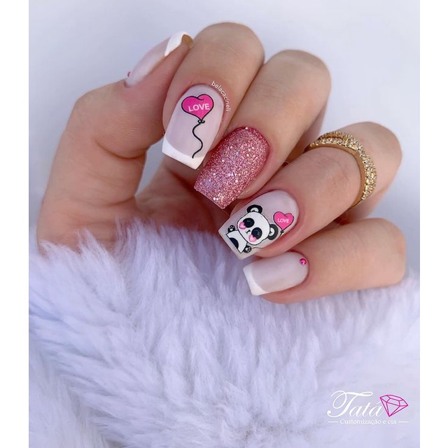 Adesivos de unhas Barbie rosa com plantinhas