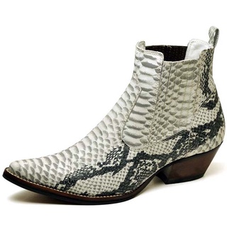 Bota Texana Masculina Country Botina Bico Fino Couro Verniz Anaconda