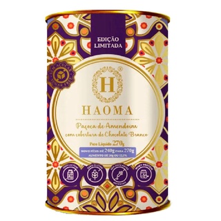 Lata de Paçoca Amendoim Cobertura Chocolate Branco Haoma 270g
