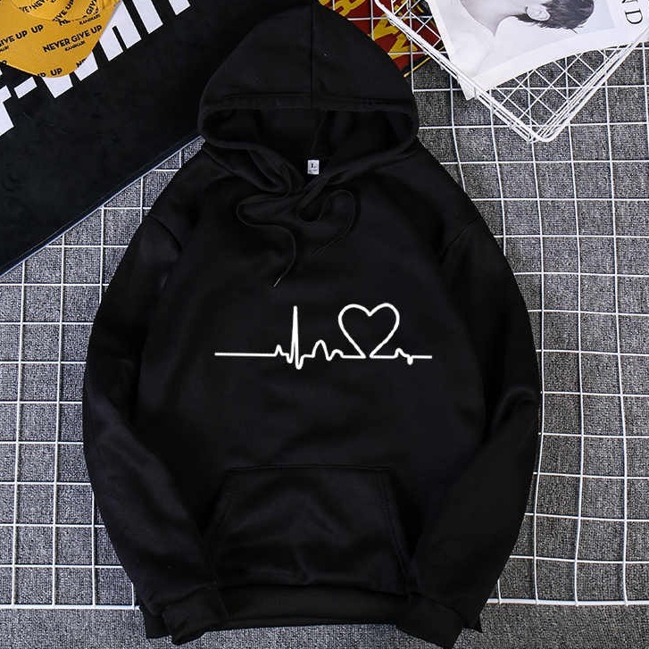 Moletom Feminino Canguru Batímento Cardíaco Blusa De Frio Inverno