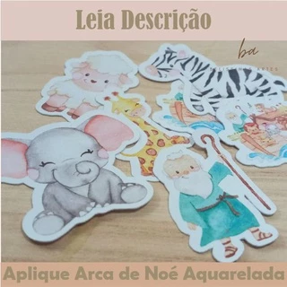 40 Apliques Personalizados Arca de Noé Aquarelada Toppers Recortado Tubete Enfeites Tags