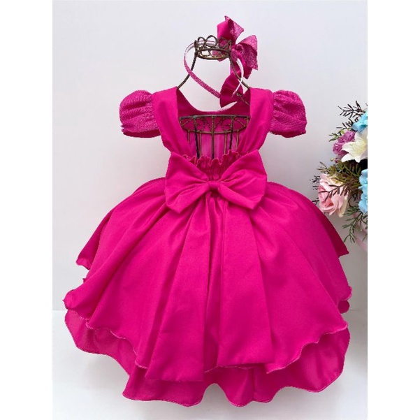 VESTIDO BEBE ROSA FESTA PRINCESA AURORA BELA ADORMECIDA LUXO