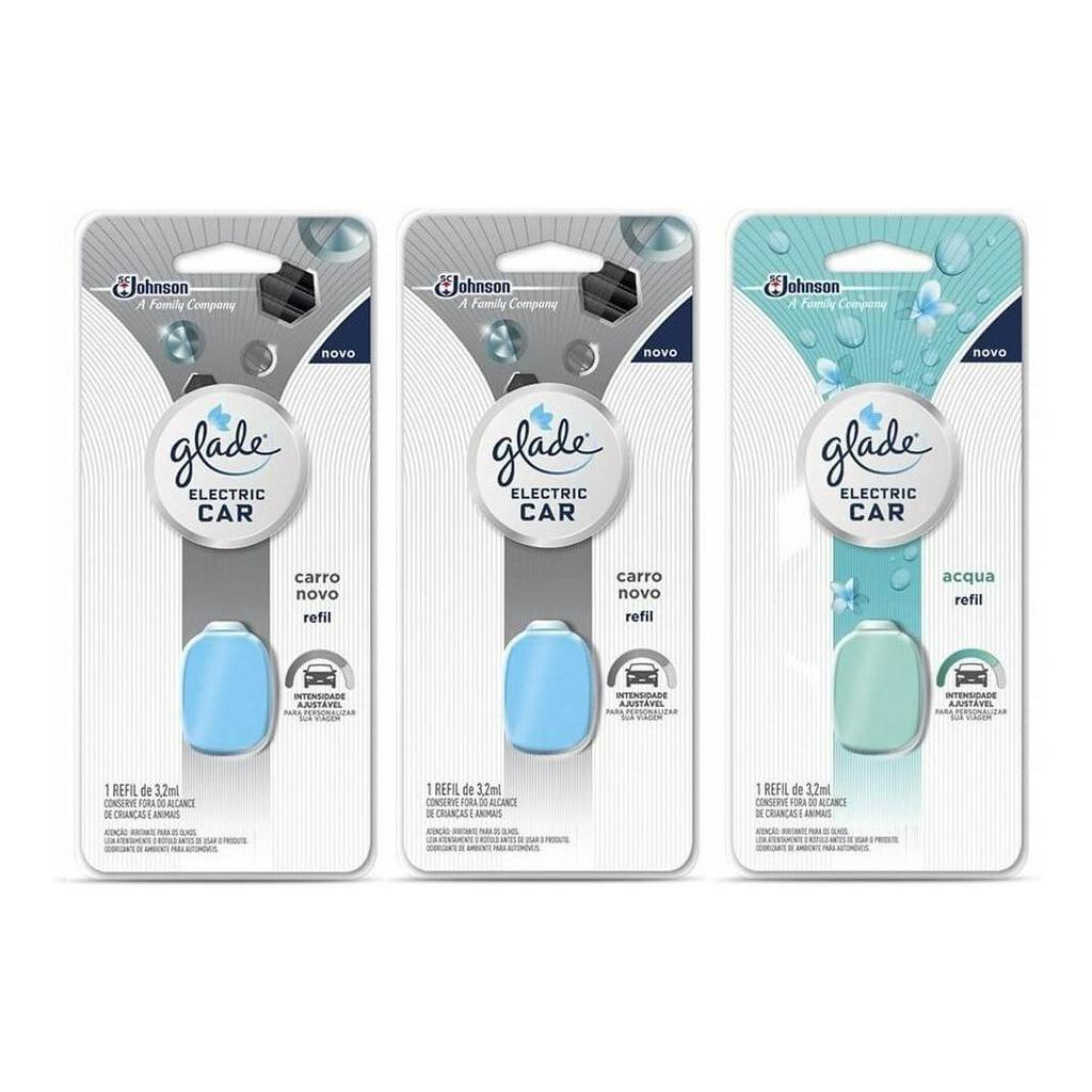 KIT GLADE ELECTRIC CAR COM 3 REFIS DE 3,2ML 1 Acqua + 2 Carro Novo ...