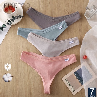 FINETOO 7 Pçs/Conjunto Calcinha Fio Dental De Algodão Em Cores Únicas Com 9/Roupa Íntima Feminina