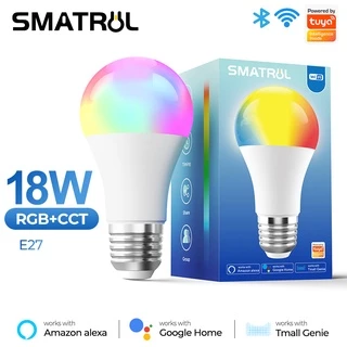 SMATRUL Lâmpada LED inteligente Wifi E27 RGB 18W compatível com Google Assistant e Alexa