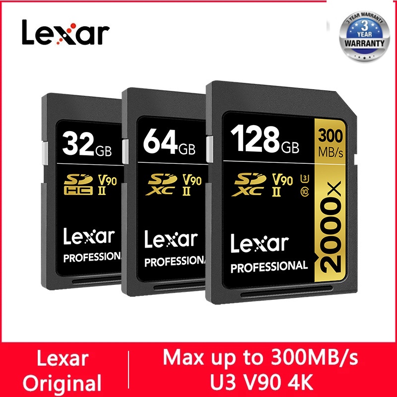 Cartão SD Lexar 2000X 512GB 256GB 128GB 64GB 32GB Classe 10 U3 V90 4K De Memória 300MB Flash Card Para Câmera SDXC SDHC