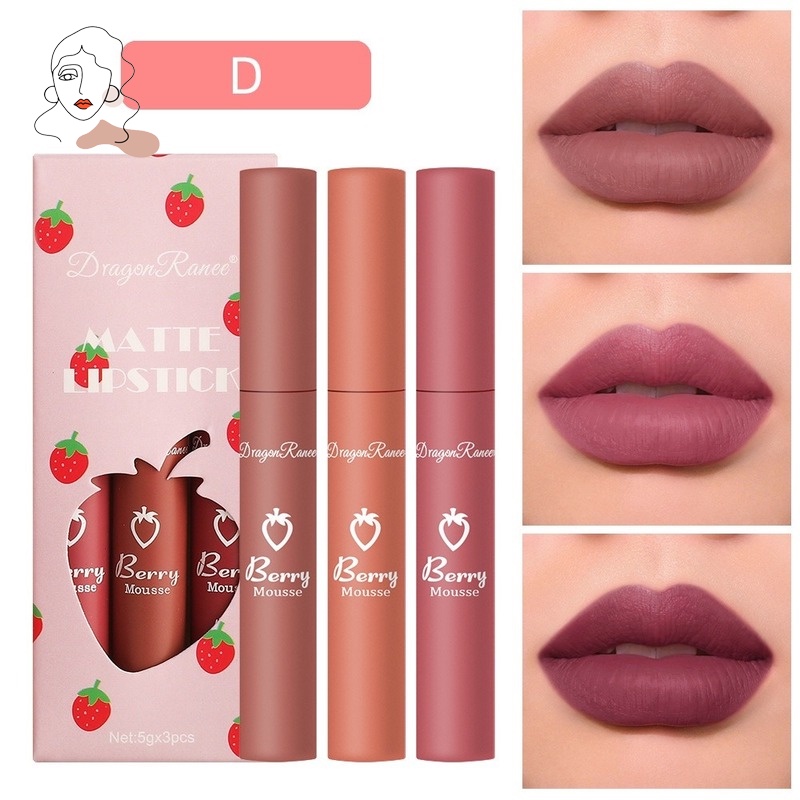 Conjunto 3Pcs Batom De Veludo Mate À Prova D'água Copo Antiaderente Tinta Labial